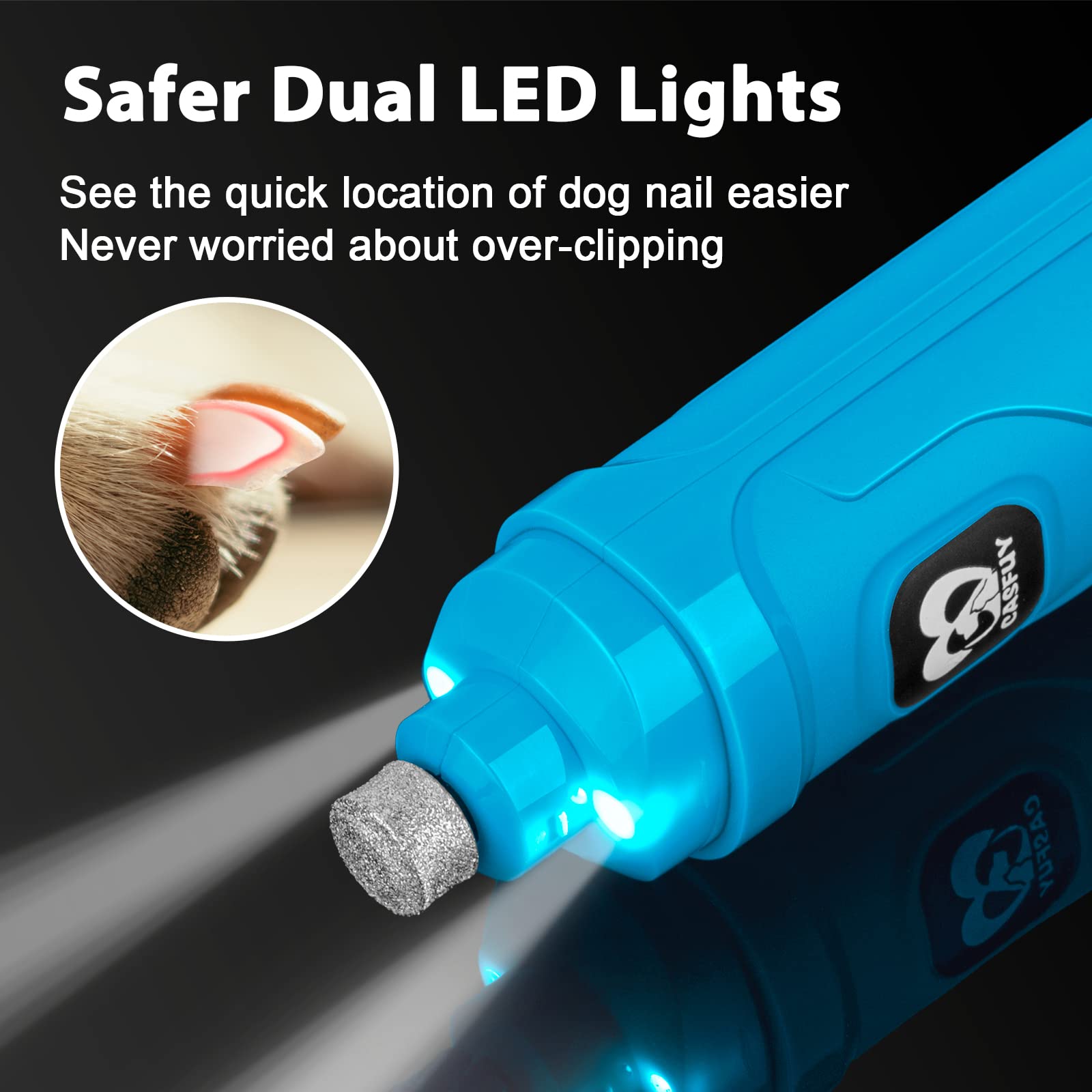 Casfuy nail grinder shows diamond drum detail for smooth, safe trimming.