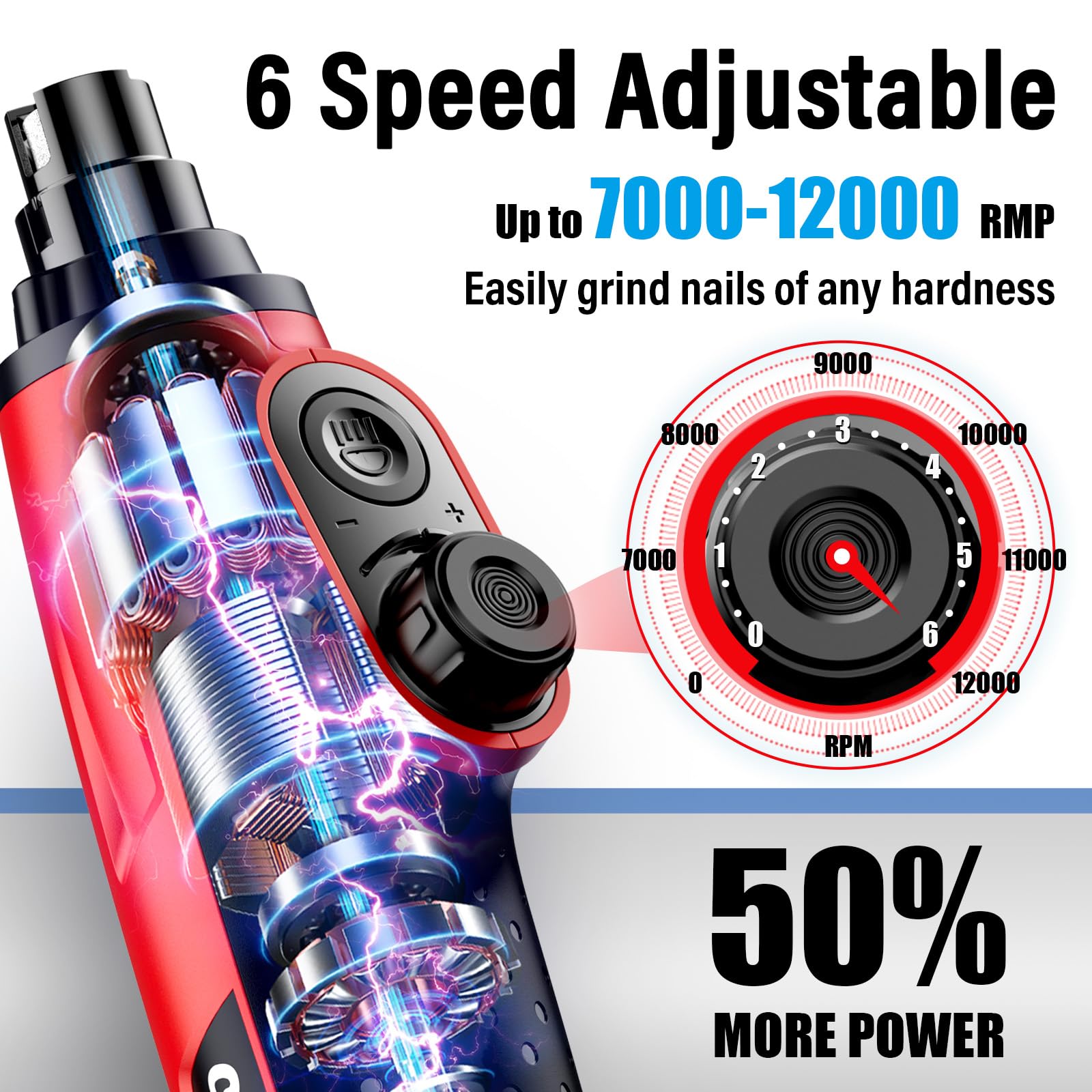 Casfuy nail grinder with two LED lights enables precise quick-trimming in low-light conditions.