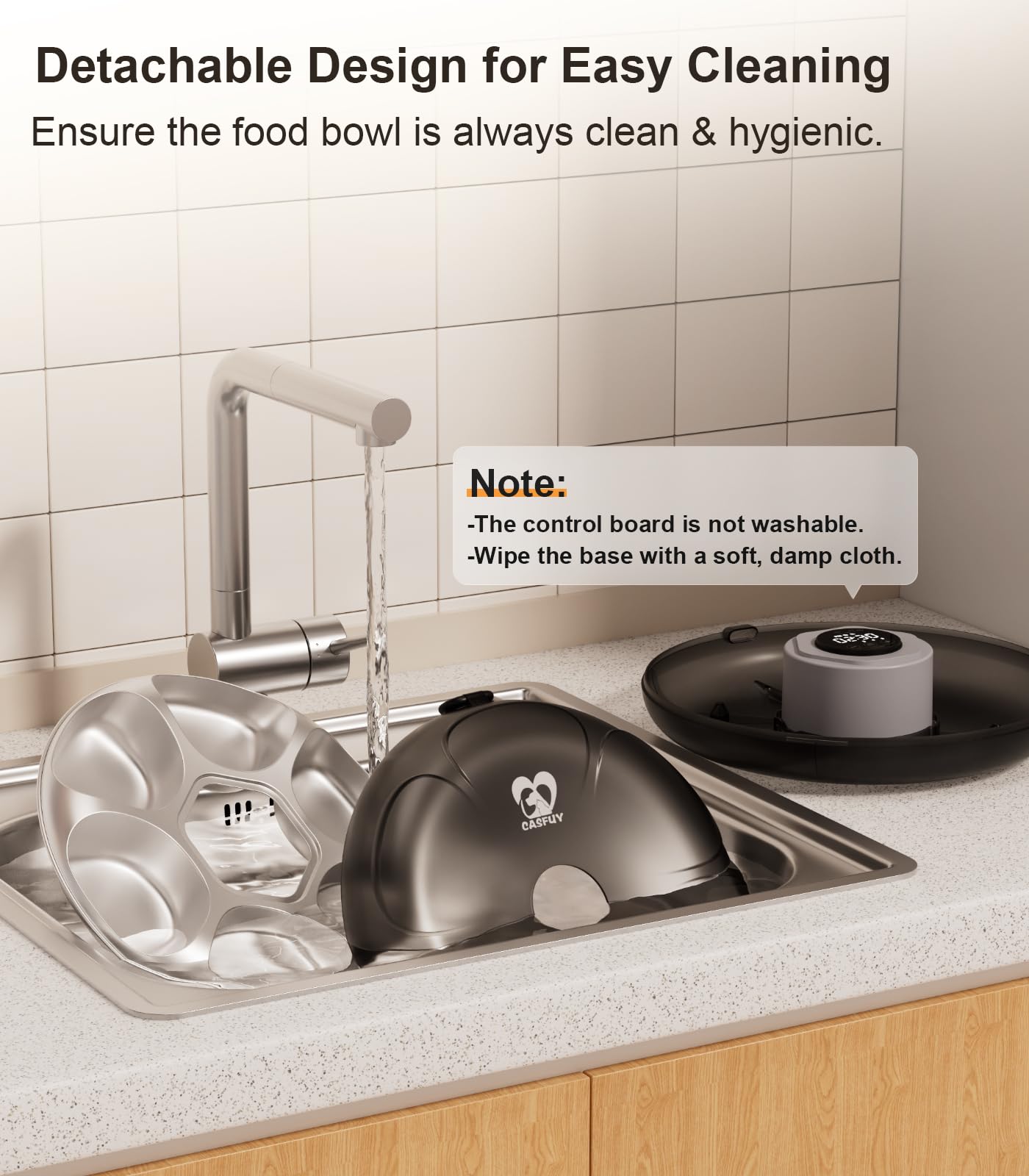 Casfuy paw-care design and BPA-free tray prioritize pet safety during meals.