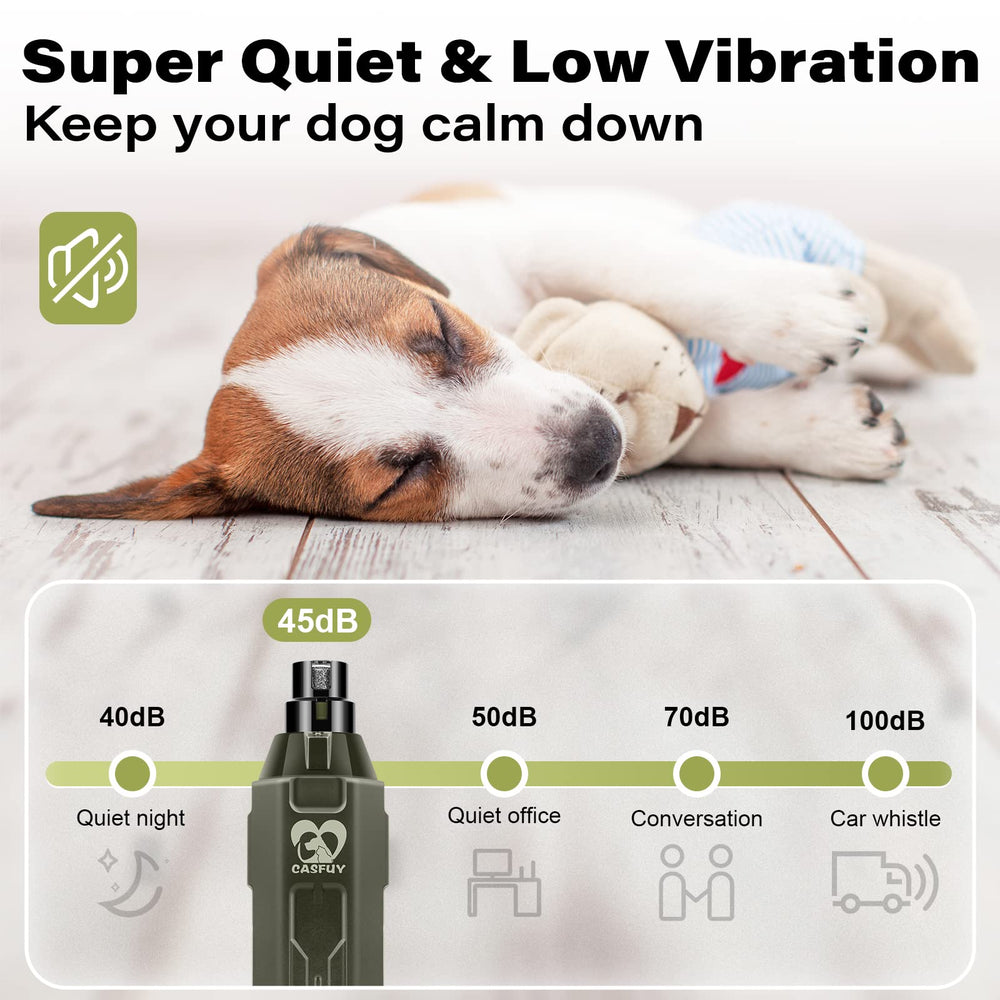 Casfuy quiet dog nail grinder reduces noise for calm sessions