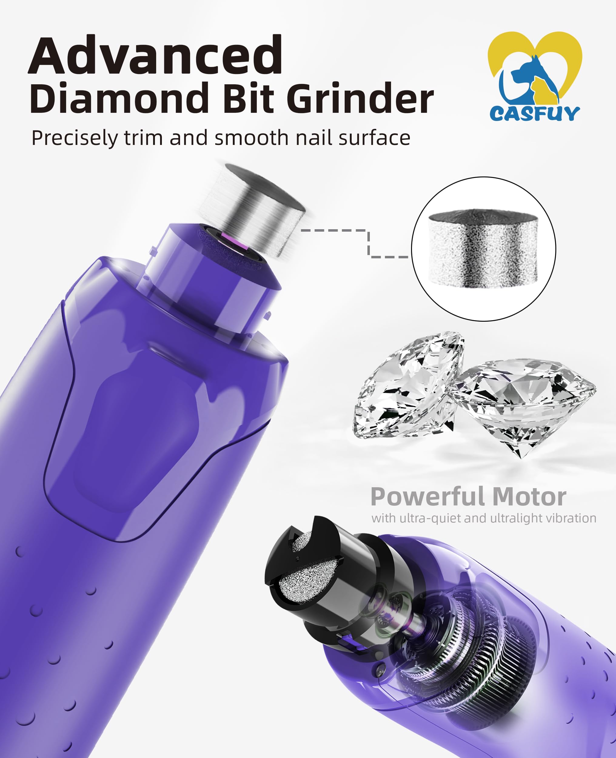 Casfuy rechargeable nail grinder supports USB/AC charging for cordless convenience.