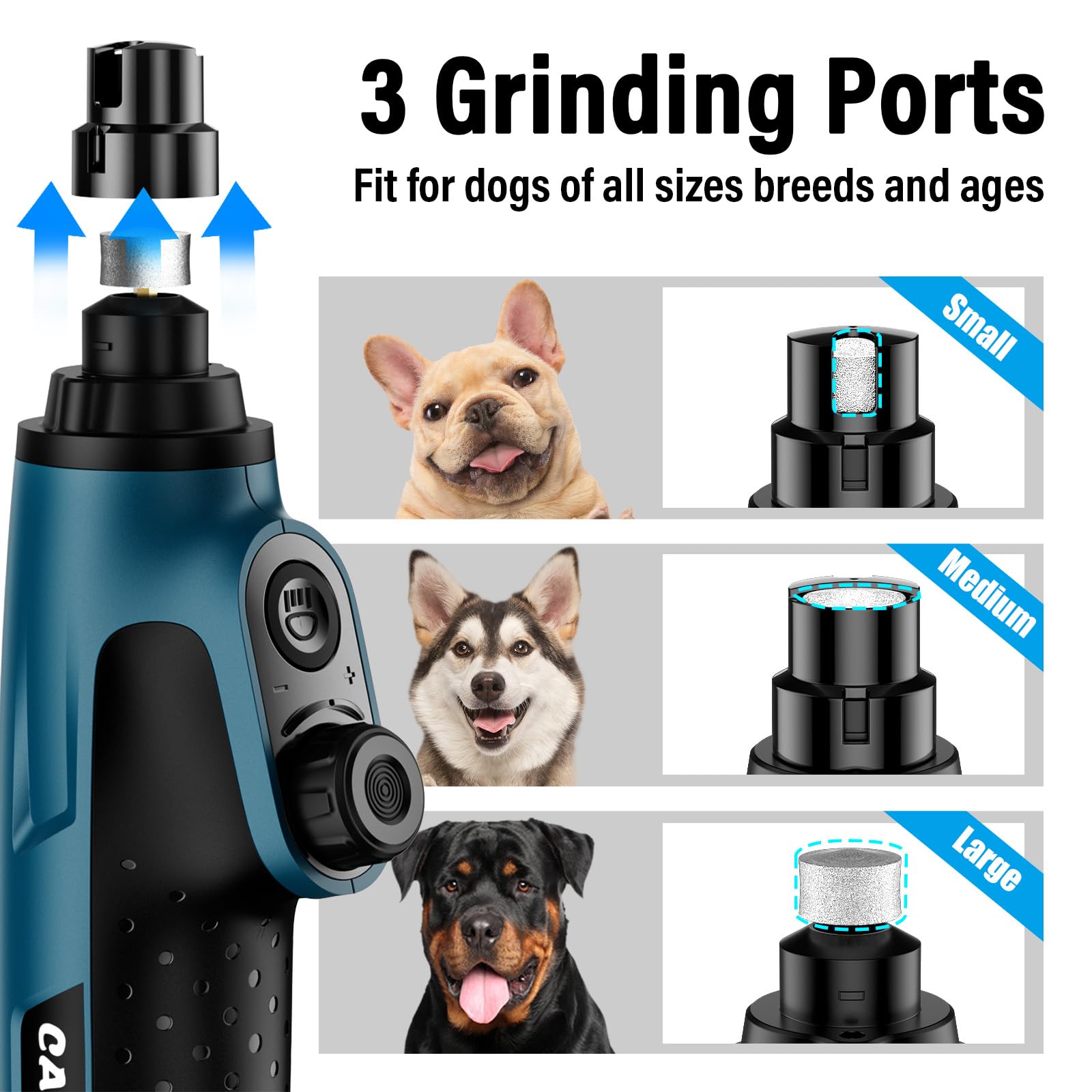 Casfuy Smart 6-Speed Dog Nail Grinder LED display showing battery and speed.