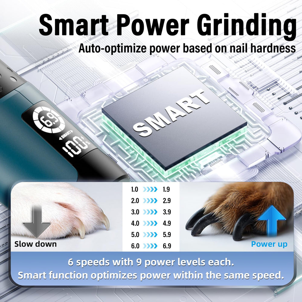 Casfuy Smart 6-Speed Dog Nail Grinder with LED lights aiding precise quick visibility.