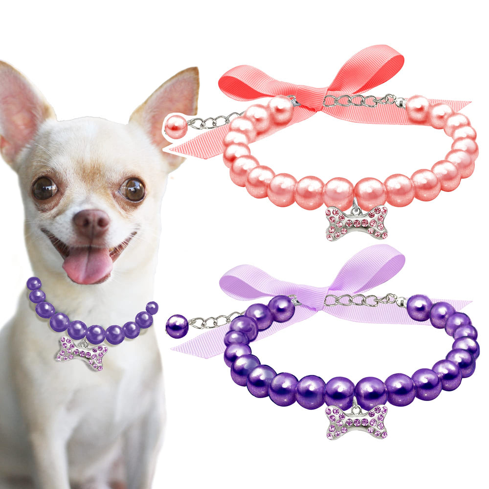 Casidoxi pearl collar for dogs and cats in pink-purple, ideal for wedding photos.