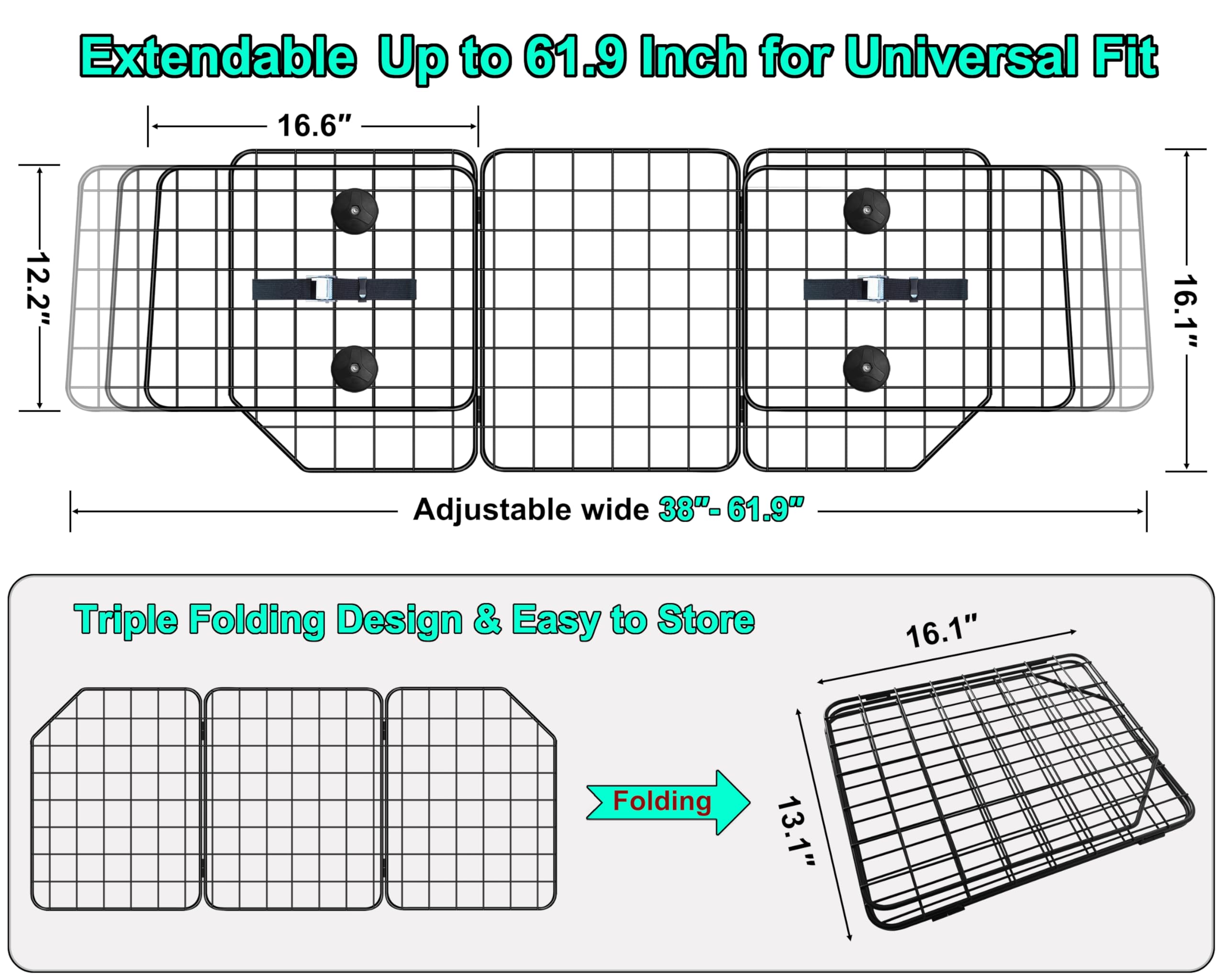 CASIMR dog car barrier side panels secured for double stability