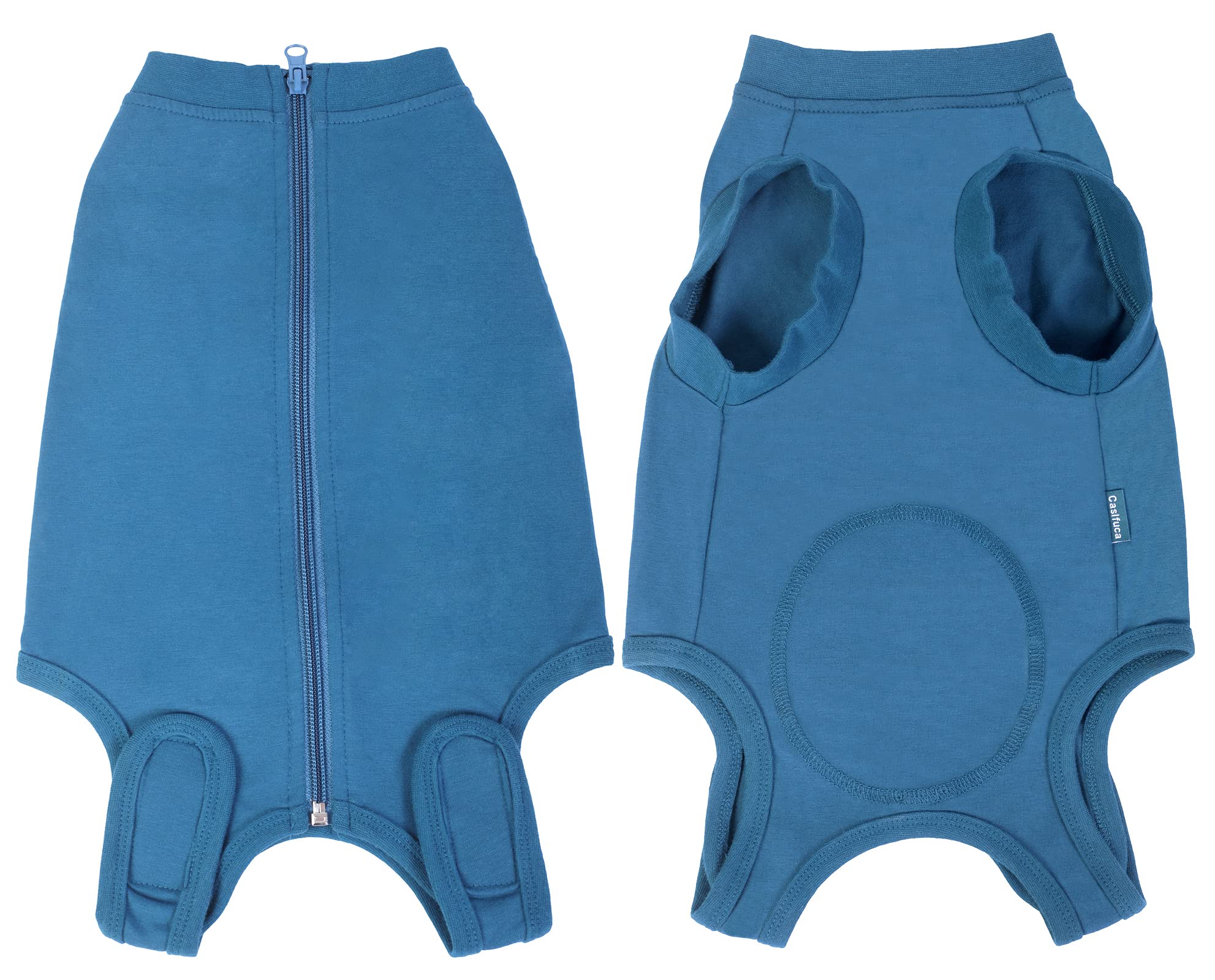 Caslfuca dog surgery recovery suit size chart image communicates sizing guidance and fit.