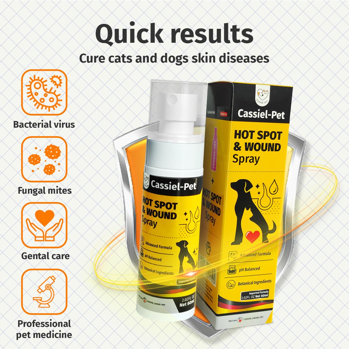 Cassiel pet hot spot spray 2oz bottle for convenient home use.