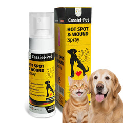 Cassiel Pet Hot Spot Spray bottle demonstrates gentle itch relief for dogs and cats.