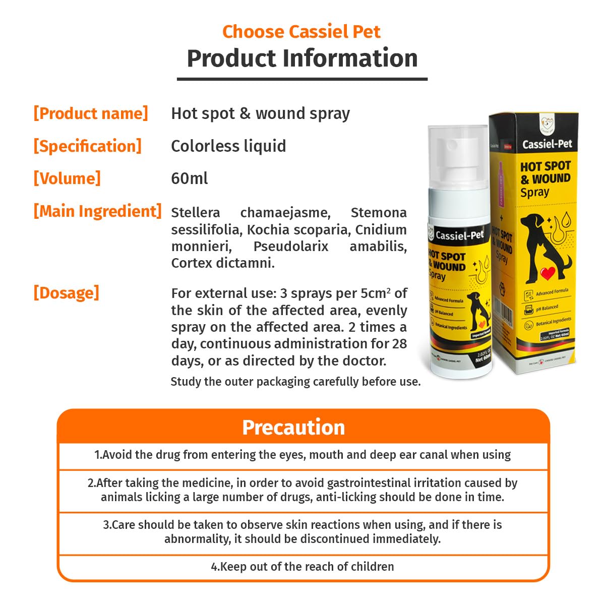 Cassiel pet hot spot spray shown in use-ready setup for easy application.