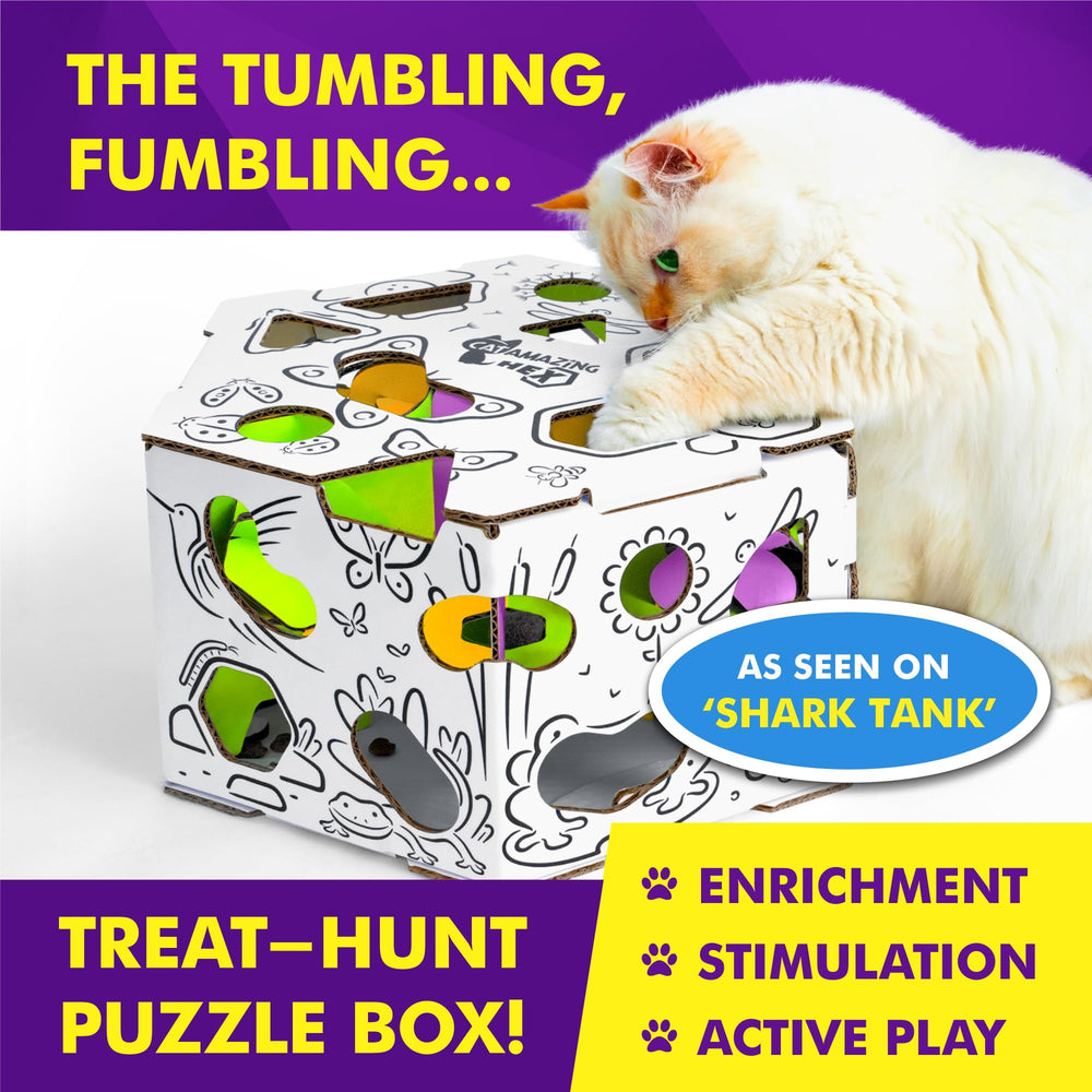 Cat Amazing HEX tumbling fumblers inside demonstrate active treat-chase engagement.