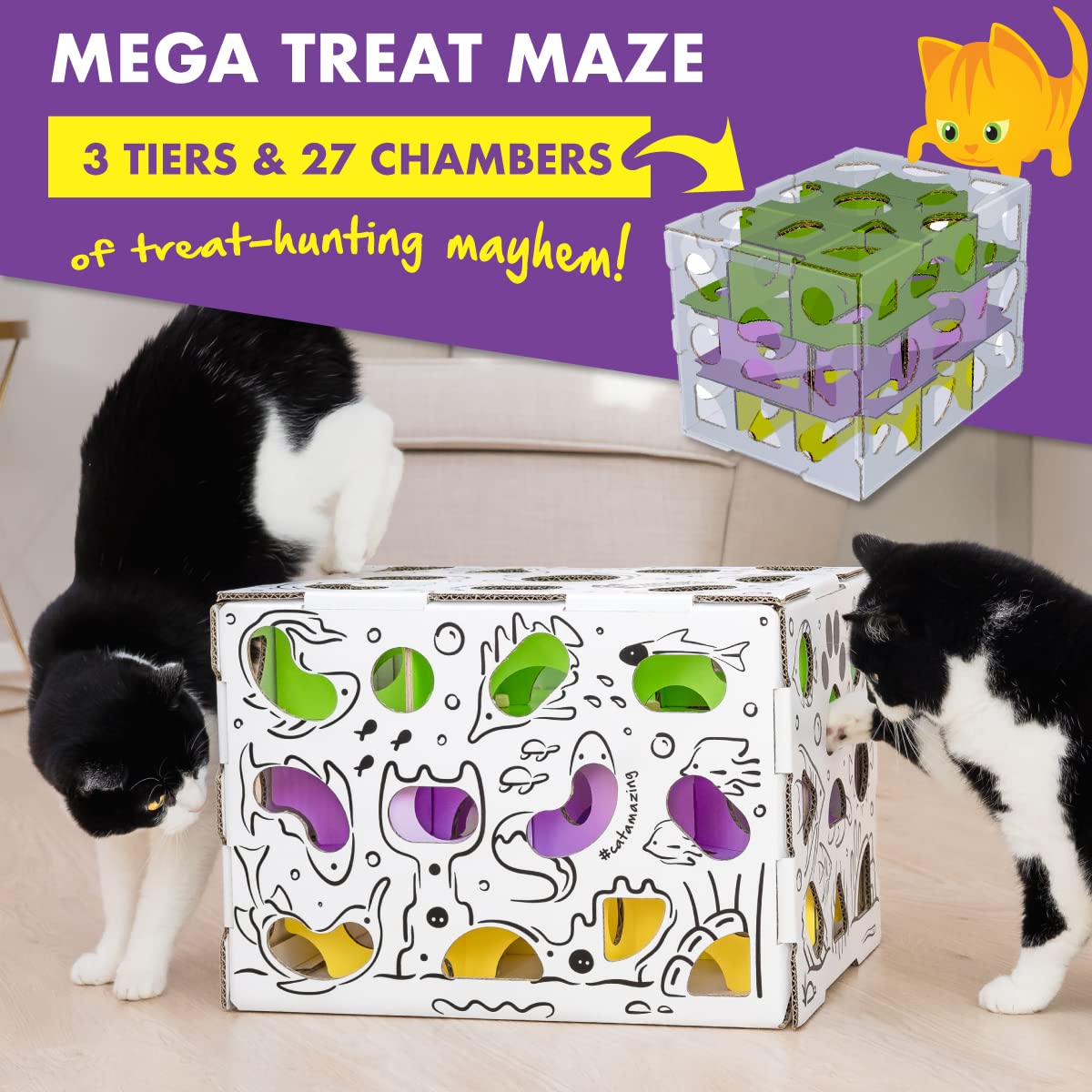 Cat Amazing MEGA engaged-sniffing view shows mental stimulation in play.