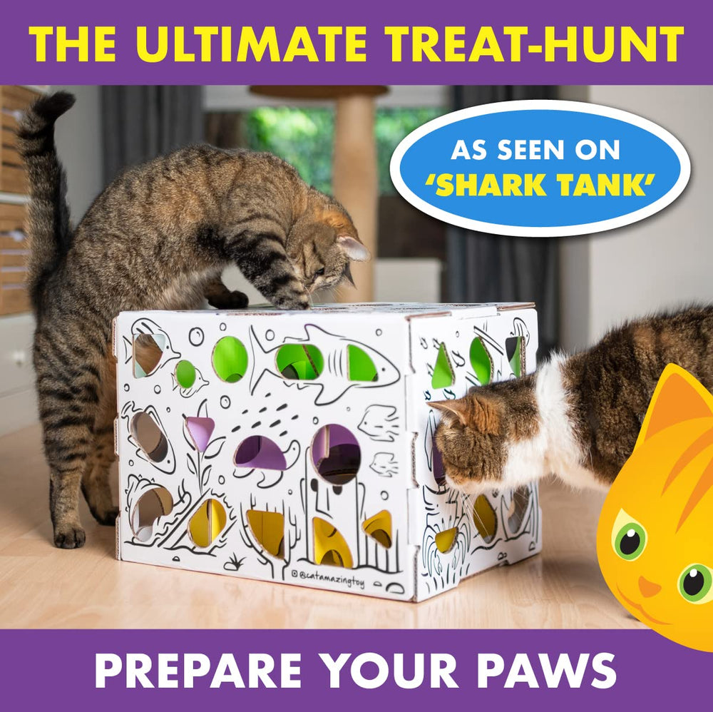 Cat Amazing MEGA top view highlights multiple holes for varied treat-quest paths.