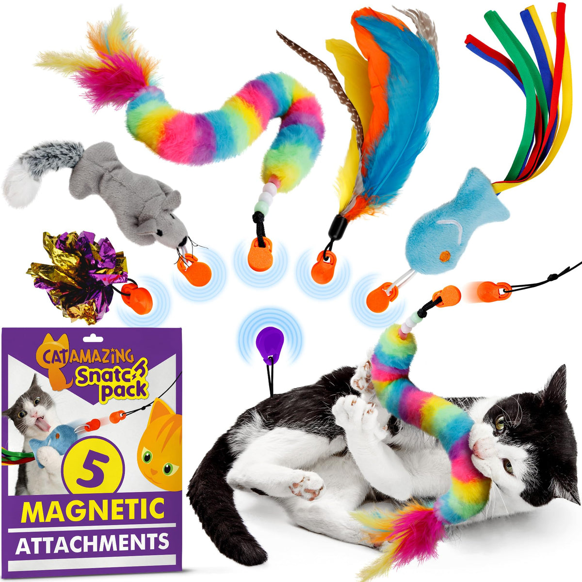 Cat Amazing Snatch Pack overview highlights five magnetic attachments for engaging play.