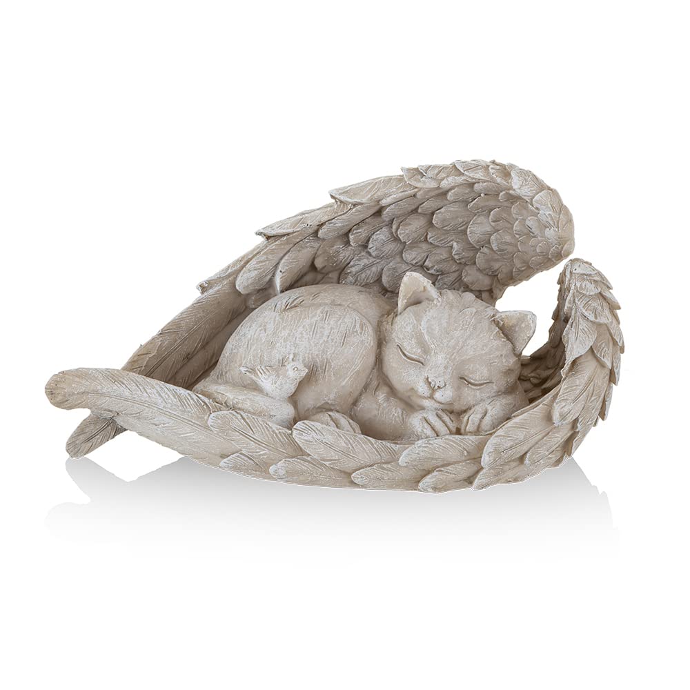 Cat Angel Memorial Statue outdoors in a garden offering peaceful remembrance.