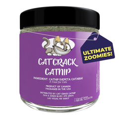 Cat Crack catnip in a one-cup packaging highlights easy, mess-free dosing for happy cats.