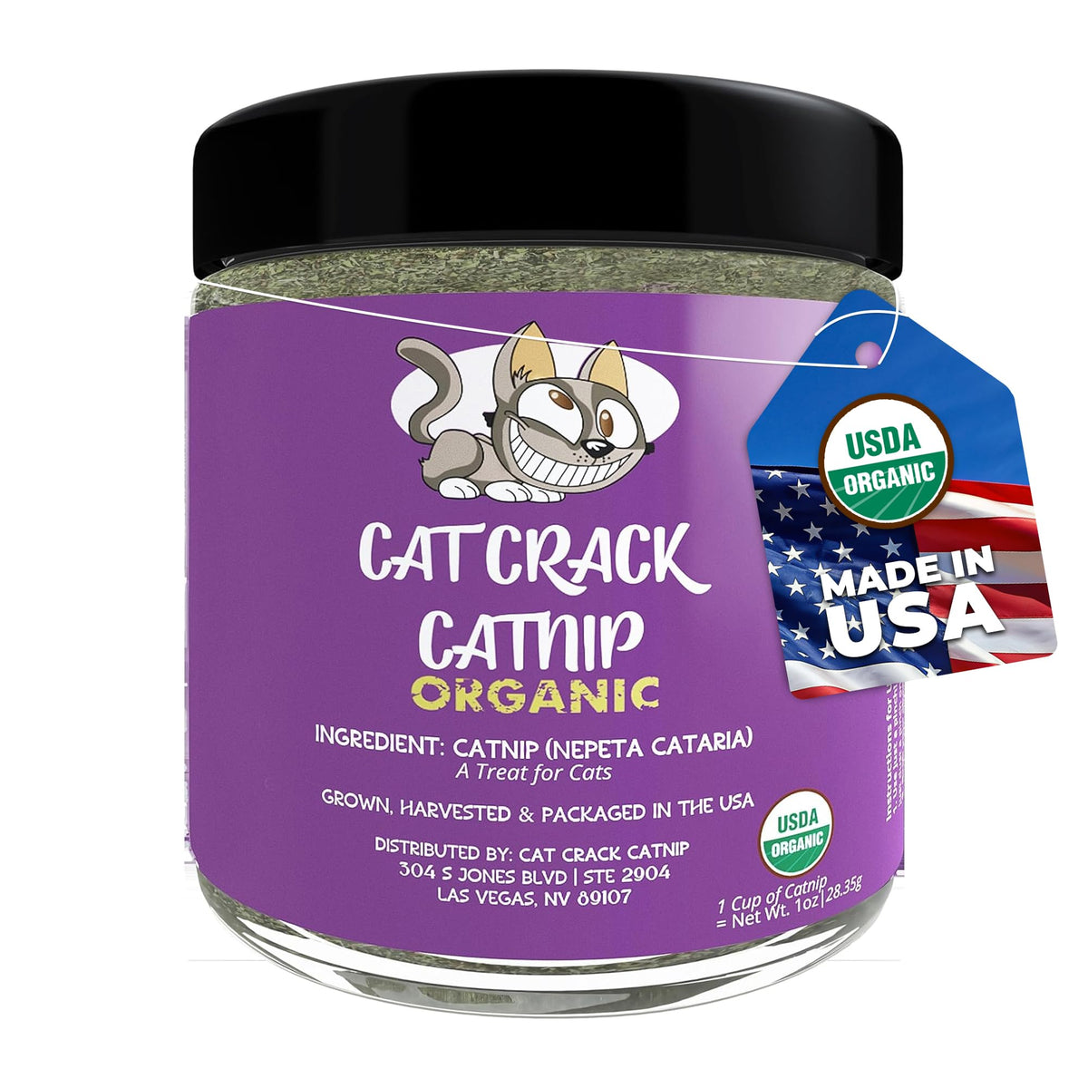 Cat Crack Organic Catnip bag close-up showing premium texture for energized play