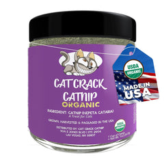 Cat Crack Organic Catnip bag close-up showing premium texture for energized play
