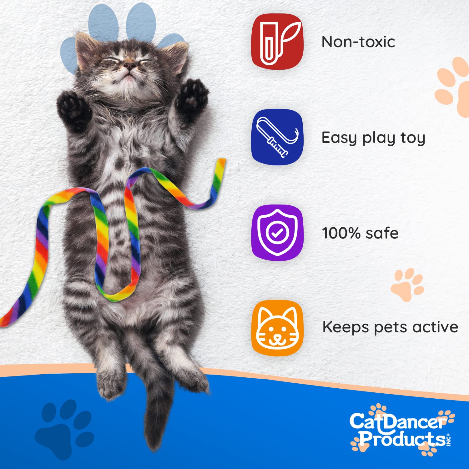 Cat Dancer Rainbow Cat Charmer multicolor ribbon close-up detail.