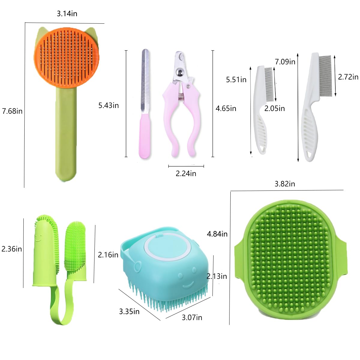Cat & Dog Grooming Kit short flea comb aids precise detangling around paws.