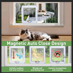 Cat Door for Window sealing strip minimizes drafts and dust for home comfort.