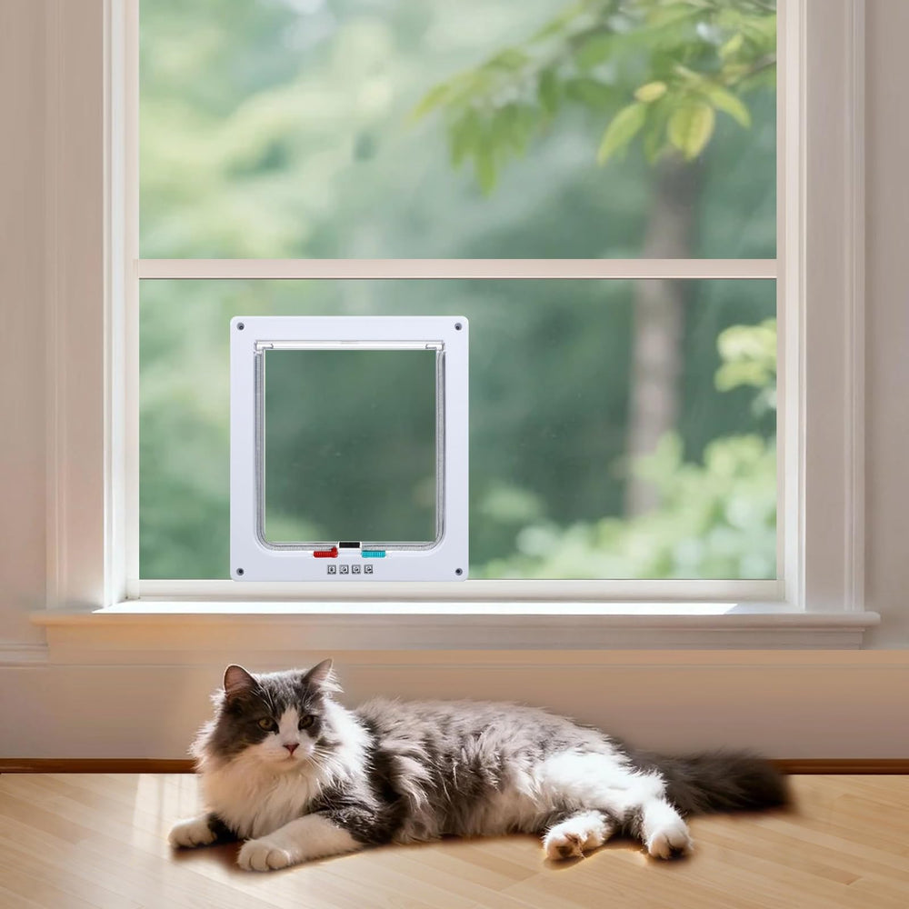Cat Door for Window width adjustment ensures a proper fit for 12 to 32 in windows.