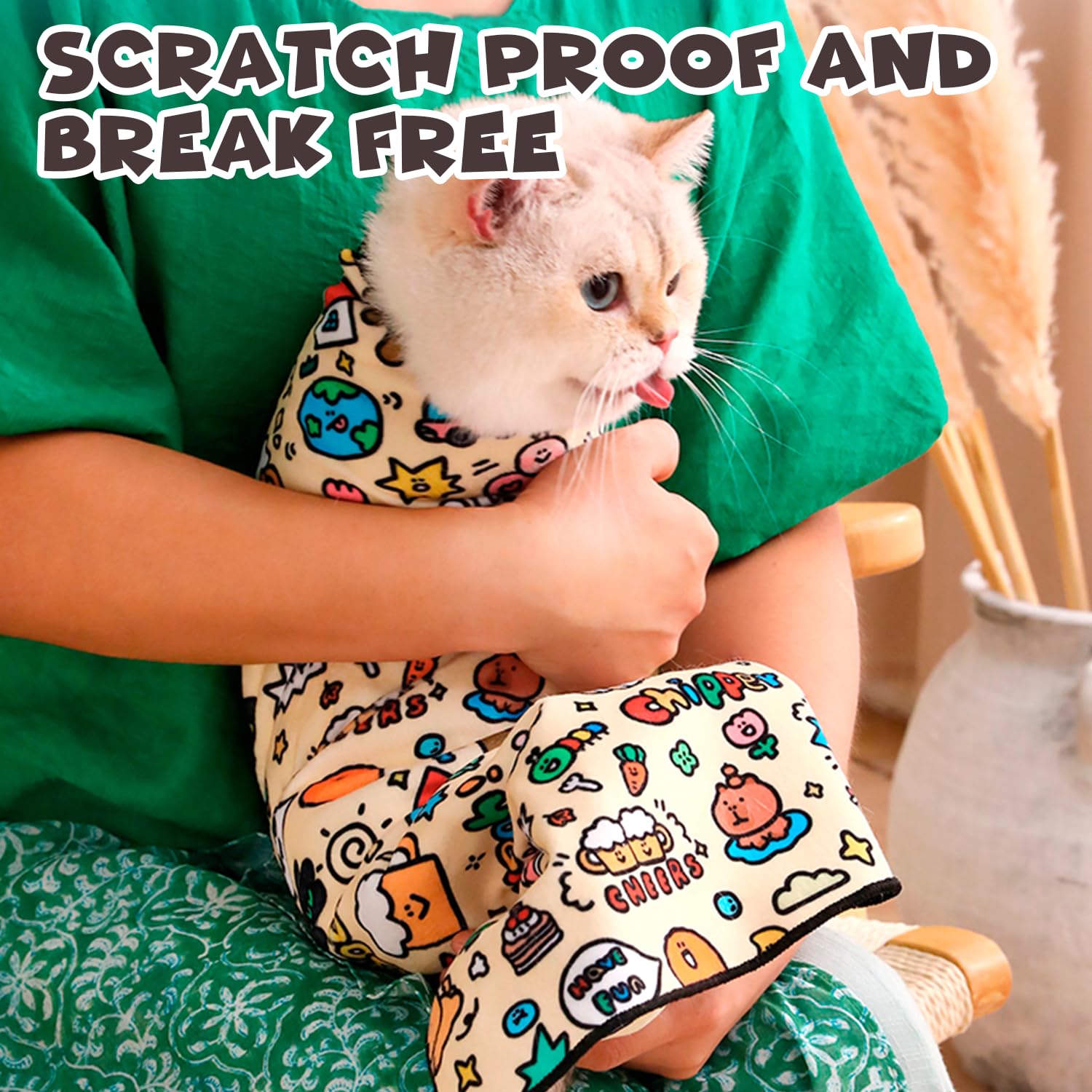 Cat Grooming Wrap helps prevent biting and scratching during veterinary-like procedures.