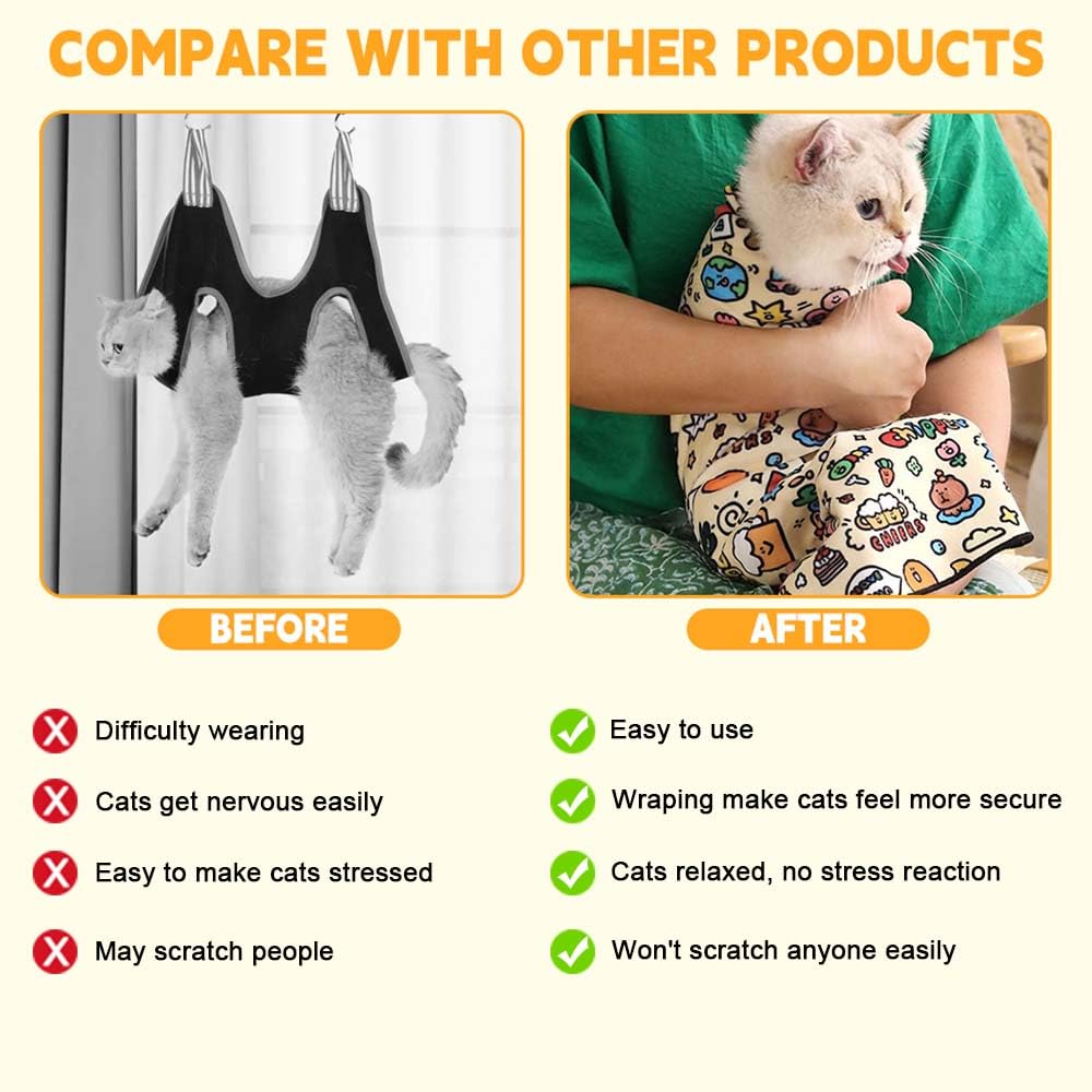 Cat Grooming Wrap with cute patterns promotes a calm grooming routine.