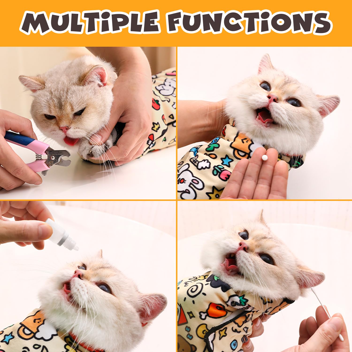 Cat Grooming Wrap ready for vet visits and nail trims with a secure hold.