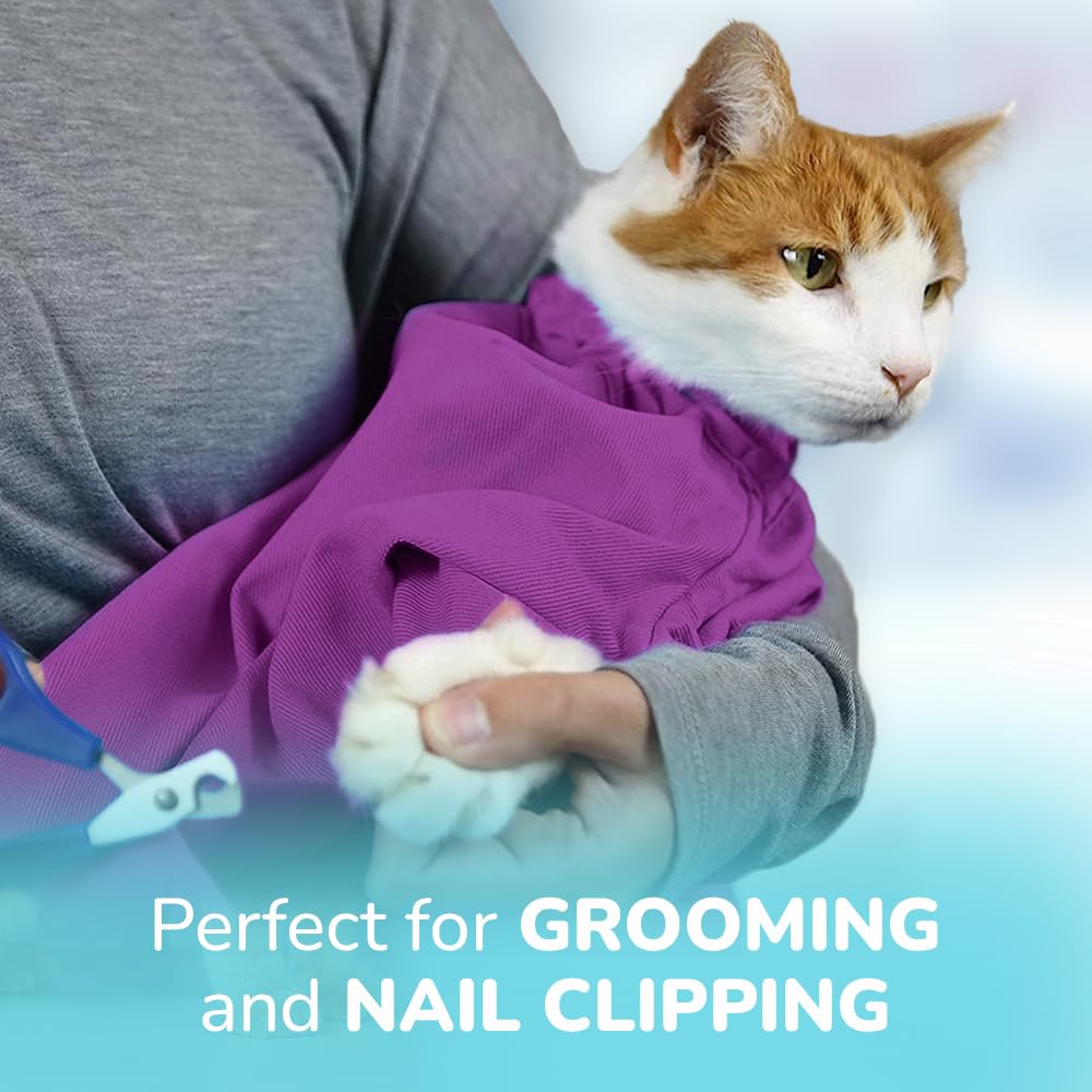 Cat-in-the-bag Cozy Comfort Carrier front view showing grooming ports for easy nail trimming.
