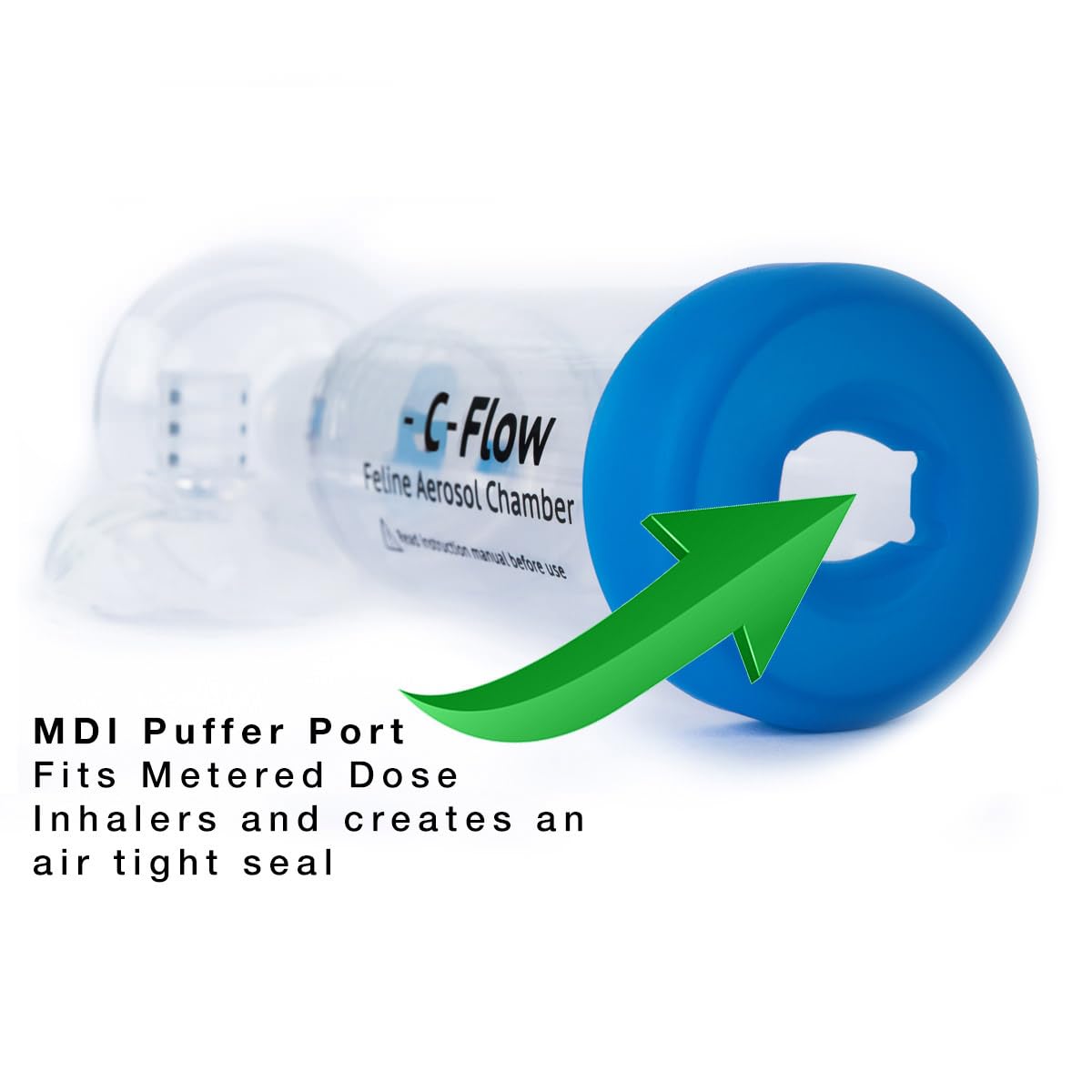 Cat Inhaler Spacer flow indicator displays breathing to help timing doses.