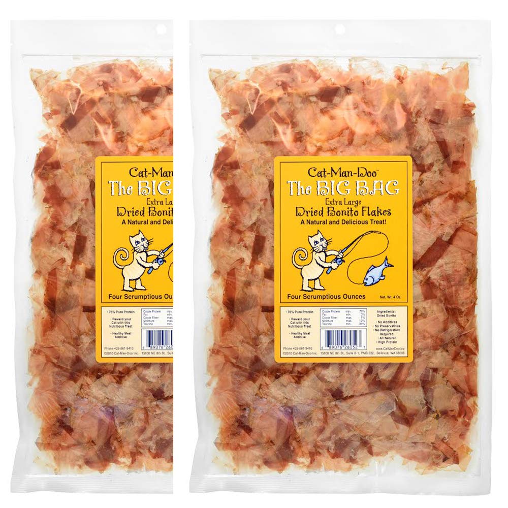 Cat-Man-Doo bonito flakes 2-pack front view, ideal training reward