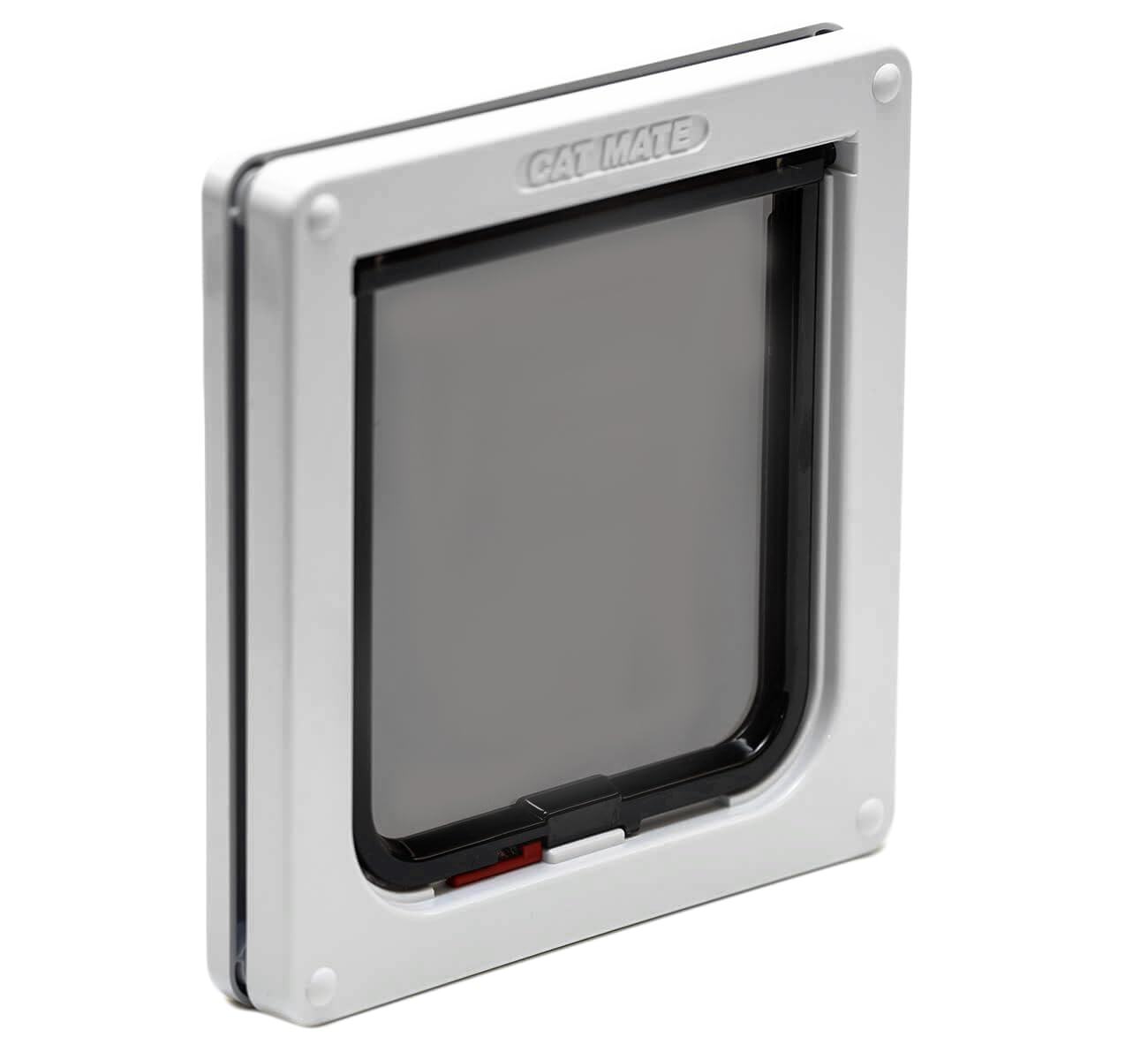 Cat Mate 2-Way Locking Cat Flap closeup shows durable polymer and secure slide lock.