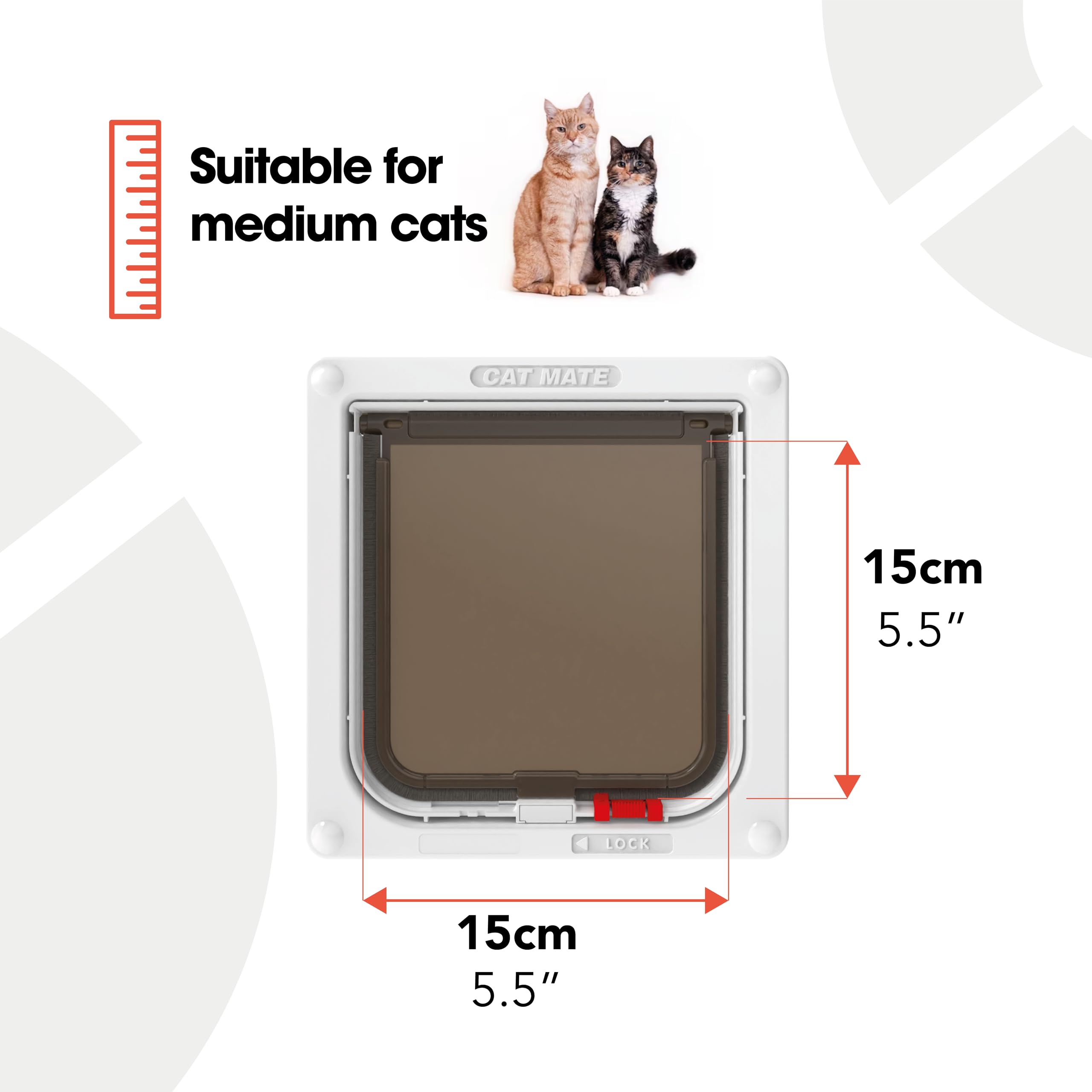 Cat Mate flap cutout measures 165x174mm for precise, easy door panel fit.