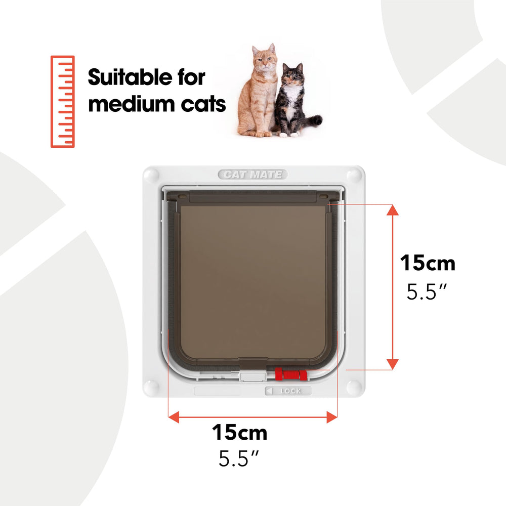 Cat Mate flap cutout measures 165x174mm for precise, easy door panel fit.