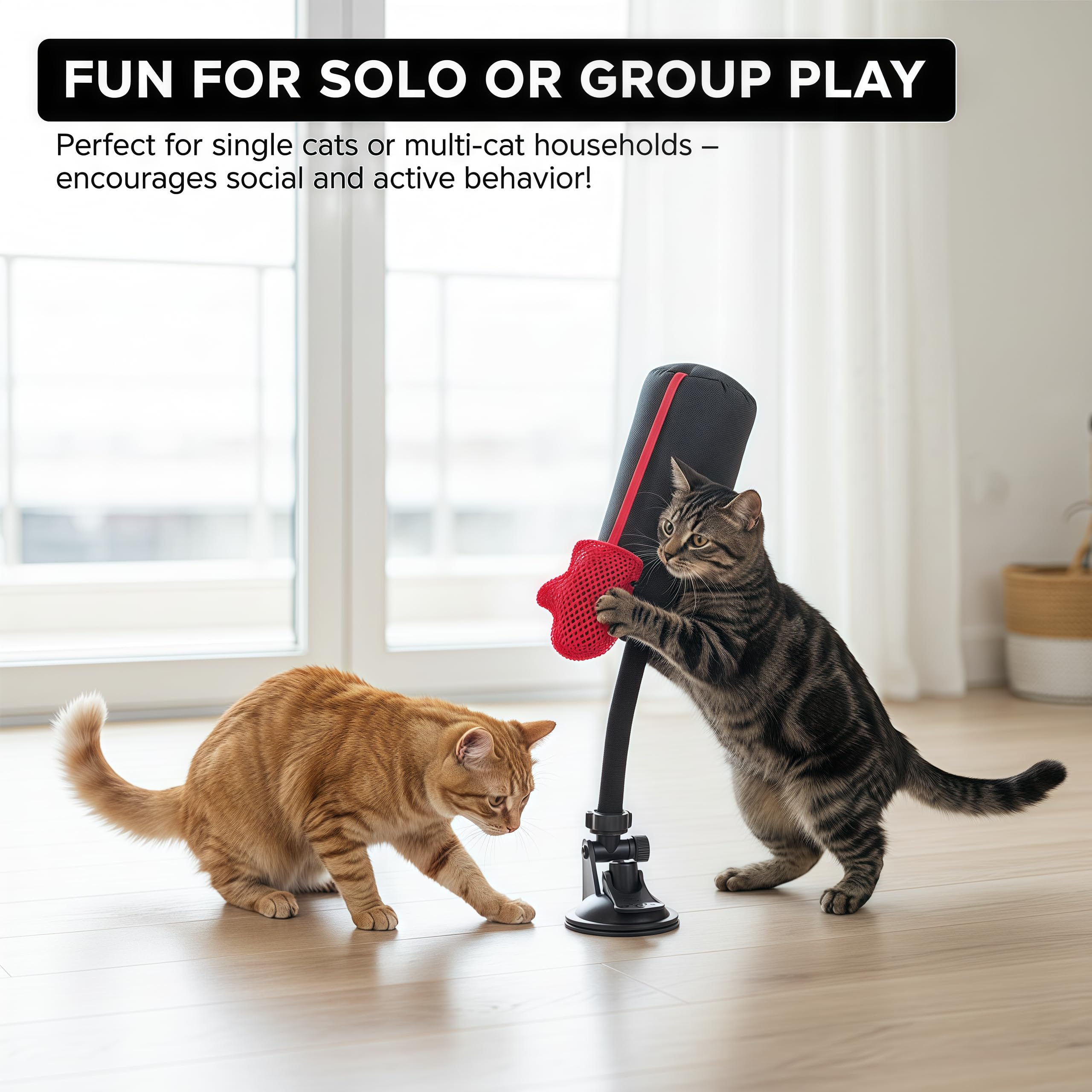 Cat punching bag toy bobbing motion promotes mental and physical stimulation.