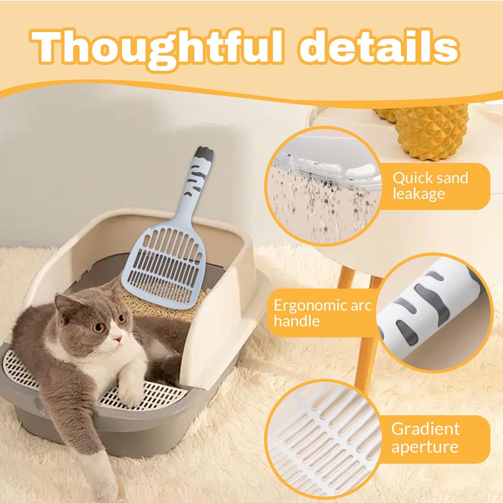 Cat scooper easy-clean design allows quick rinsing after use.