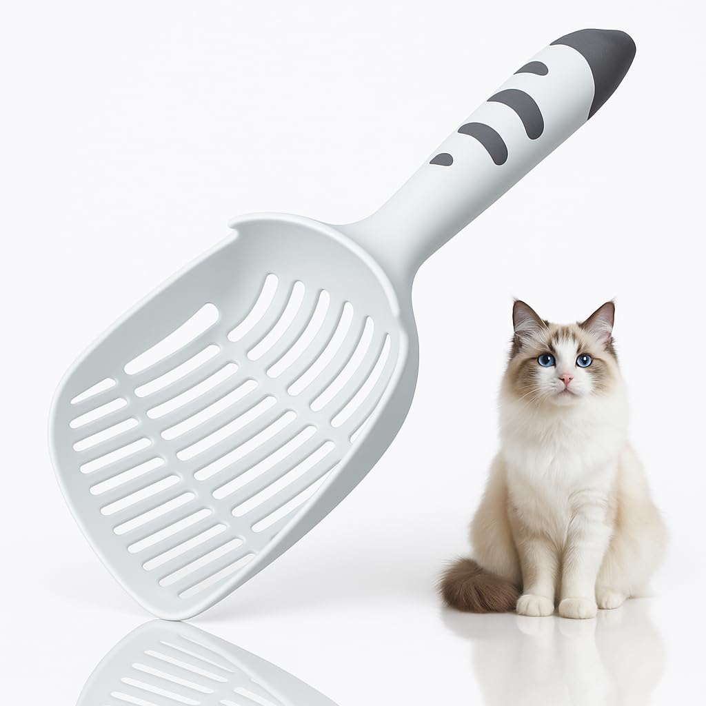 Cat scooper for litter box with extra-large net for fast cleanup.
