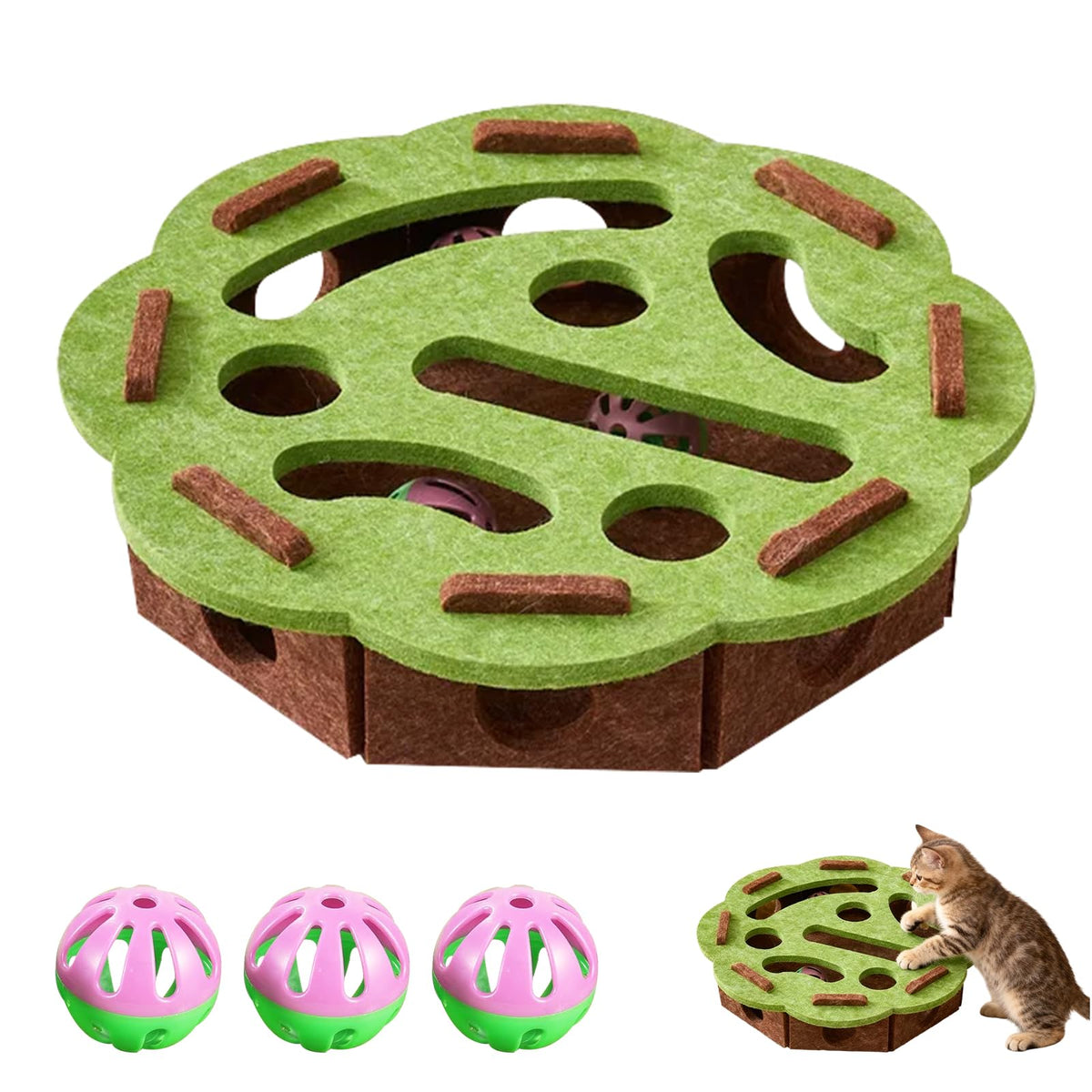 Cat Scratch Puzzle Enrichment Box Green top view promotes interactive indoor play
