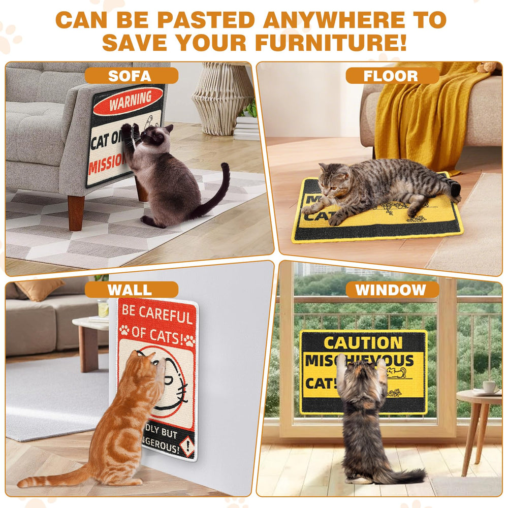 Cat Scratcher Post Mat placed on a couch corner offering durable, shedding-resistant scratch area