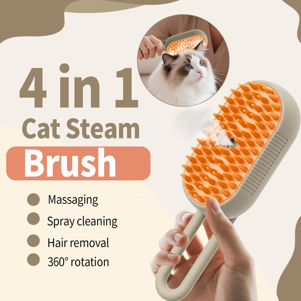 Cat Steam Brush detangling action helps manage knotty fur gently