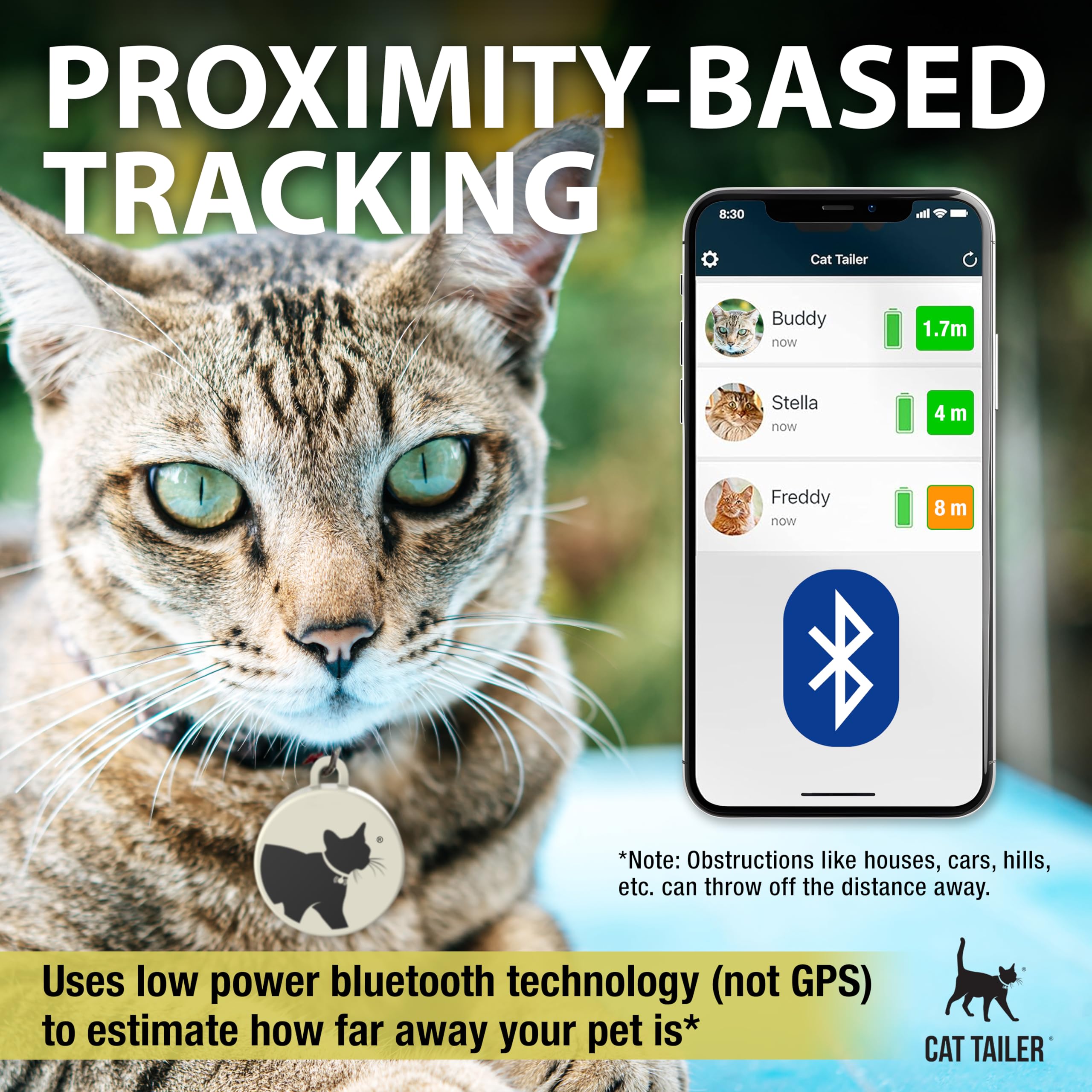 Cat Tailer 27mm round tracker attached to a cat collar.