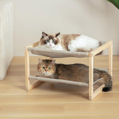 CatAve Cat Hammock double-layer bed in natural pine wood for secure resting.