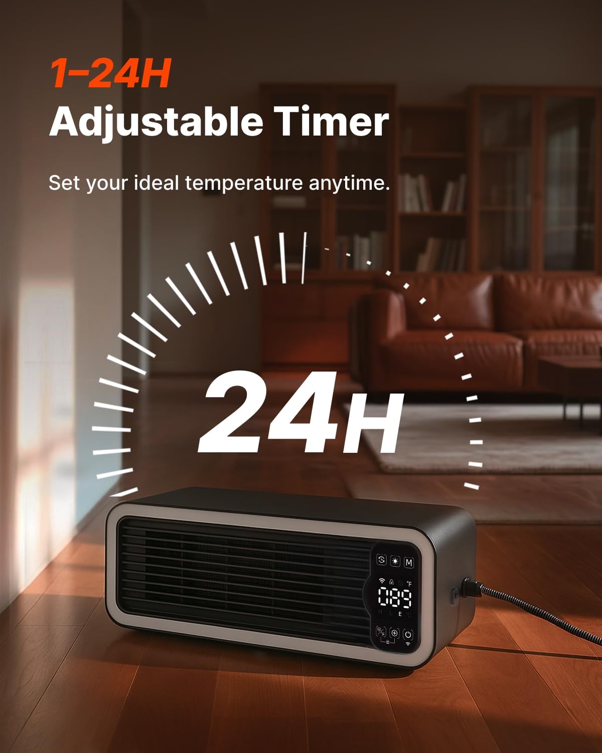 CATBOAT 1200W heater quiet operation under 45 dB in a cozy corner.