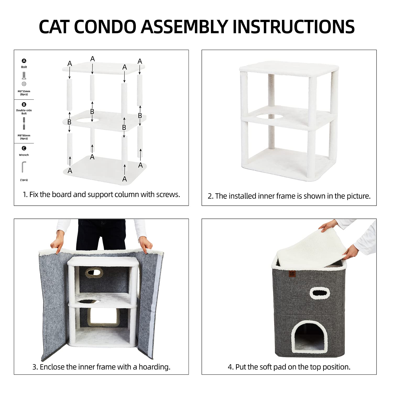 CATBOAT plush gray fabric cover adds comfort in a compact indoors condo.