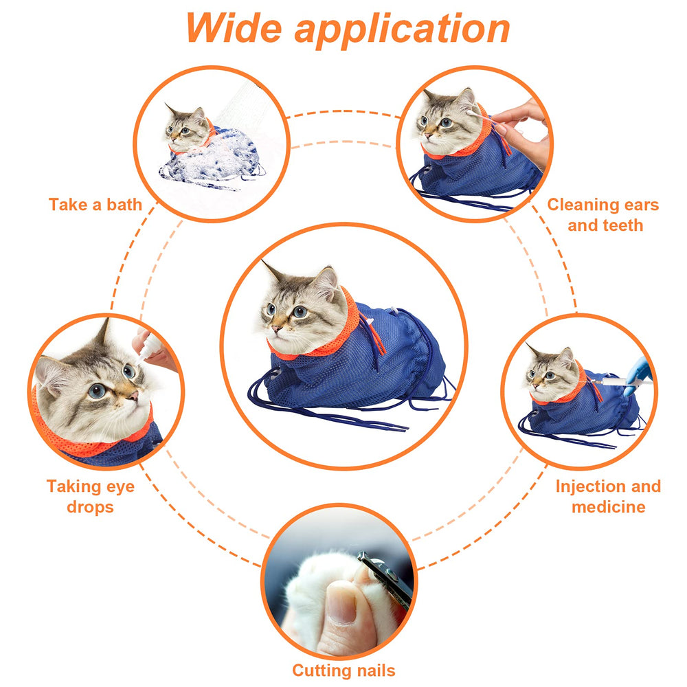 Catcan adjustable drawstrings secure the cat and enable safe trimming