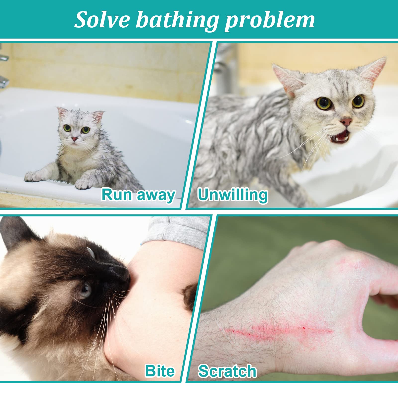 Catcan Cat Bathing Bag drawstrings closeup illustrates bite and claw protection