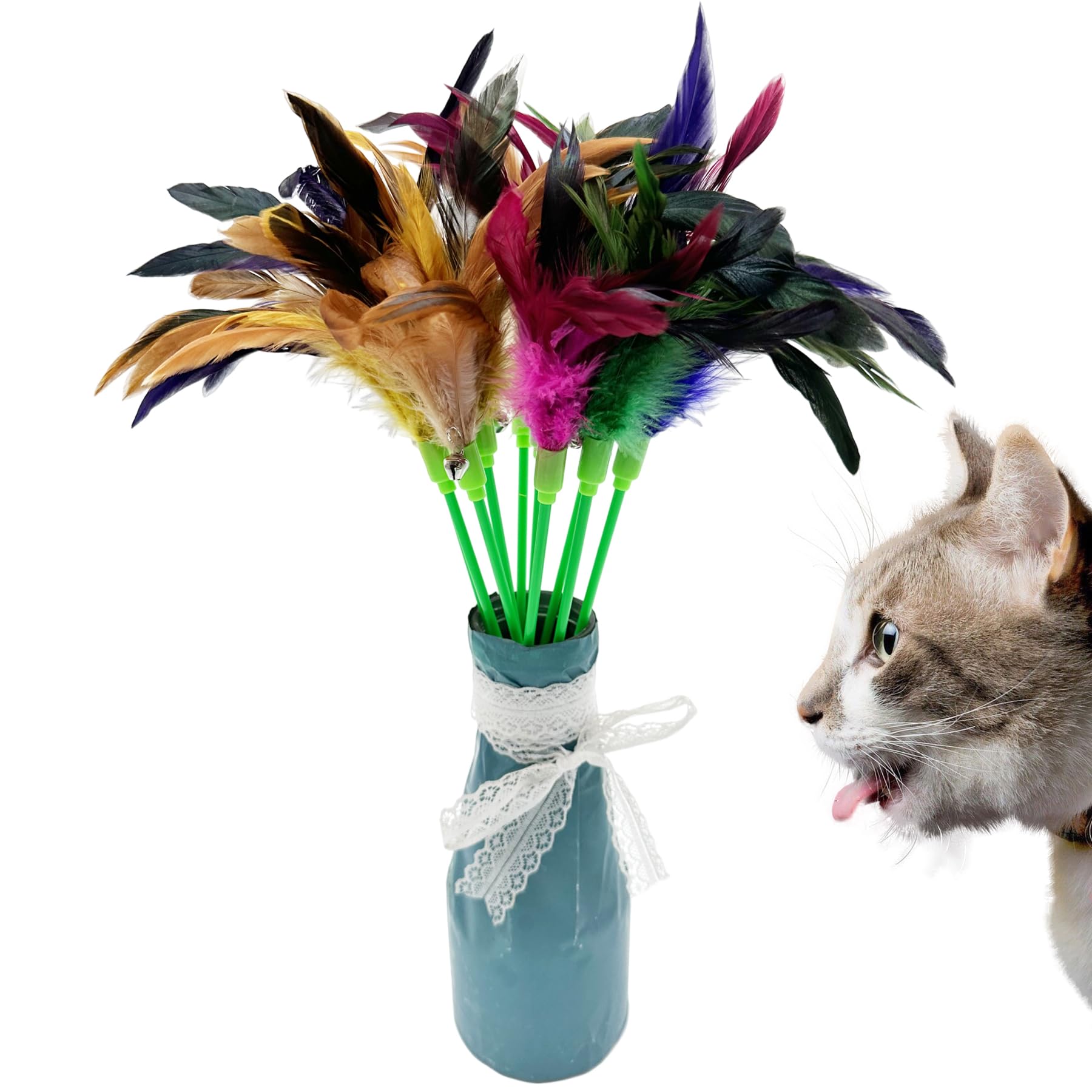CATENEED cat wand feather toy – sturdy feather tip for natural stalking and pounce.