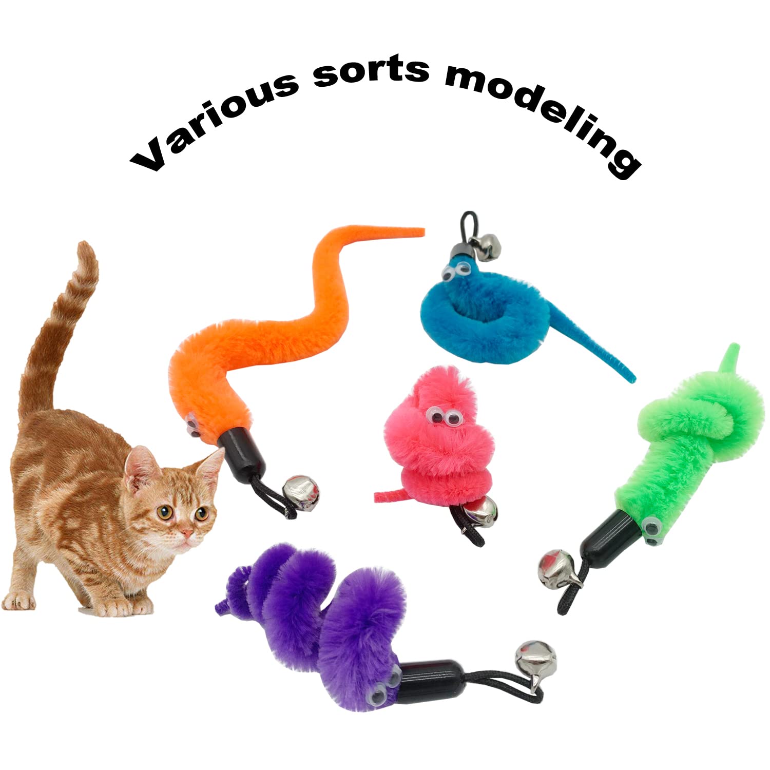 CATENESS worm toy refills close-up showing tinkle bell and rustling texture for engagement