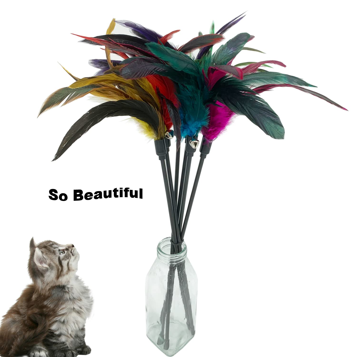 CATENESS Cat Wand Toy feather stick with bell demonstrates hunting-inspired exercise