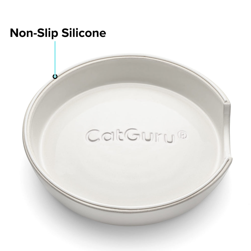 CatGuru bowls labeled dishwasher and microwave safe for easy cleanup.